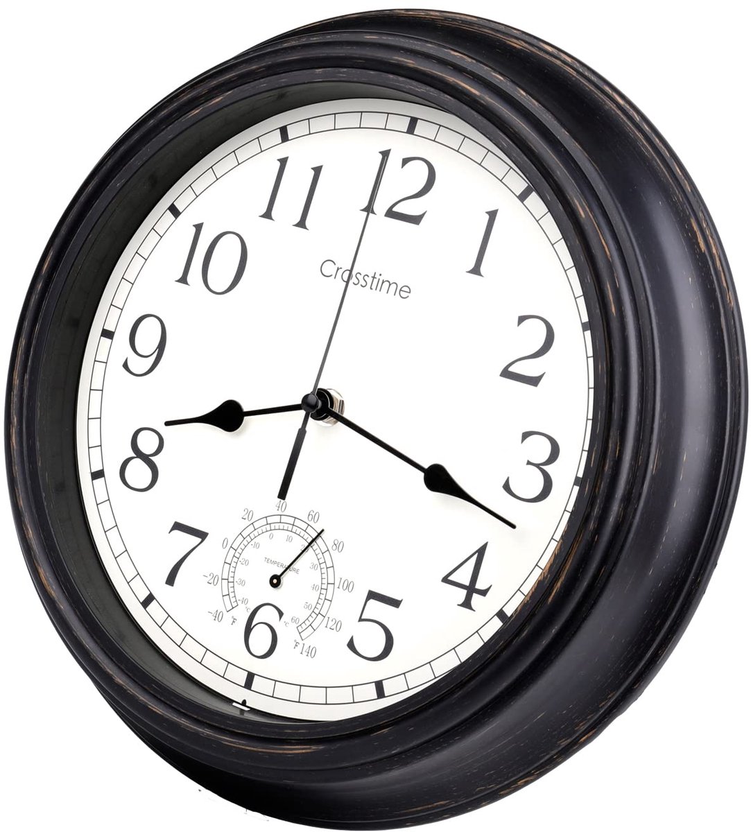 SnelShoppen - 30 cm Retro Waterdichte Klok met Thermometer - Stil, Kwarts, Vintage Design voor Badkamer, Terras, Tuin - Bronskleurige Tuindecoratie