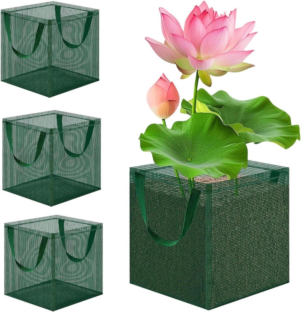 Vijverplant Zakken - Gaasmanden Plantcontainers - Planten Kweken - Herbruikbaar Ademend Ontwerp - 18x18x18 Centimeter - Groen