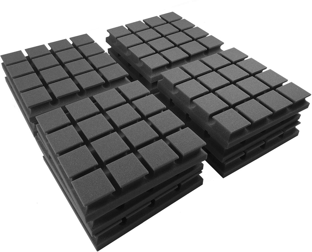 SnelShoppen - ACOUSPANEL Pro Akoestische Platen met Resonatoren, 12 Stuks, 30x30x5cm, Antracietgrijs, Akoestisch Schuim voor Geluidsisolatie en Geluid