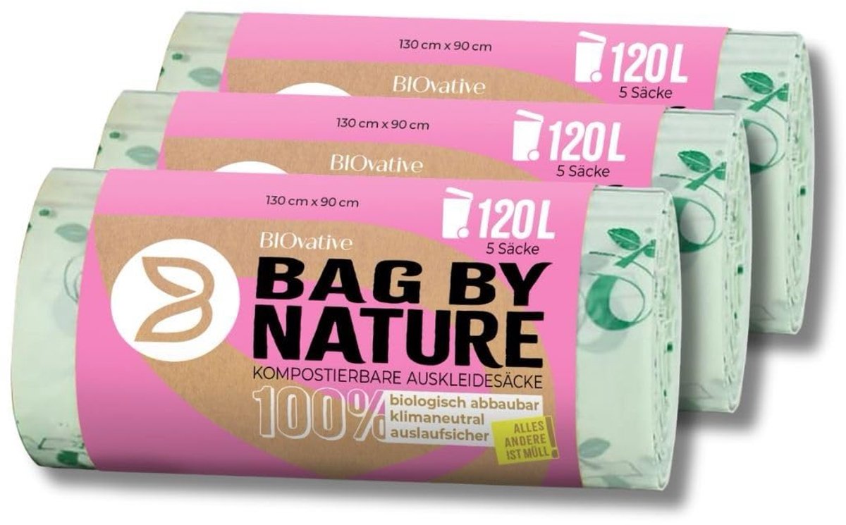 SnelShoppen - 120L composteerbare afvalzakken - 15 biologisch afbreekbare vuilniszakken, 100% klimaatneutraal, scheurvast en lekvrij voor tuin, keuken