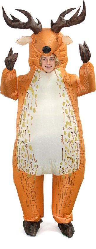 KIMU® Opblaas Kostuum Hert Bruin - Opblaasbaar Pak - Hertenpak Mascotte Opblaaspak - Opblaasbare Ree Rendier Bambi Pak Dames Heren Festival