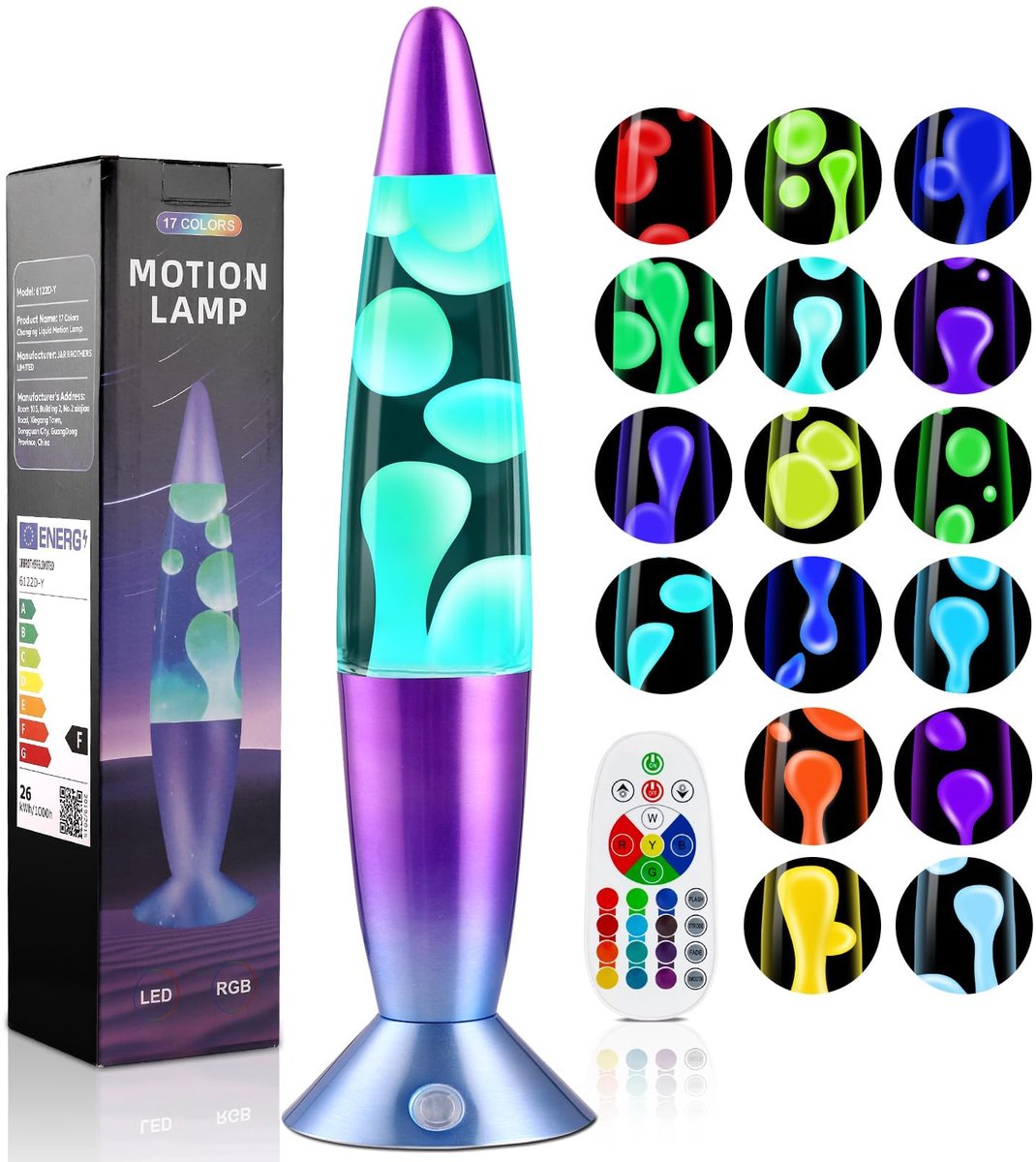 SnelShoppen - 34 cm Lavalamp met 17 Wisselende Kleuren en Afstandsbediening - Perfect Cadeau voor Valentijnsdag, Verjaardag of Jubileum - Sfeervolle D