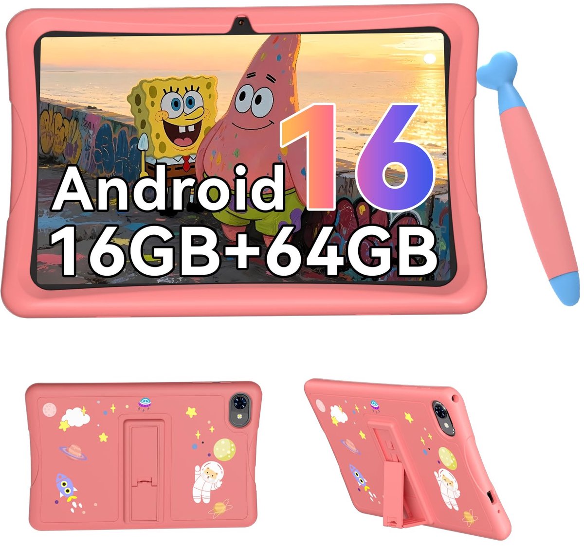 SnelShoppen - Kids Tablet 10 inch - Android 16 Tablet voor Kinderen met Parental Control, 16GB RAM, 64GB ROM, 2TB Expand, Inclusief Hoes & Stylus Pen,