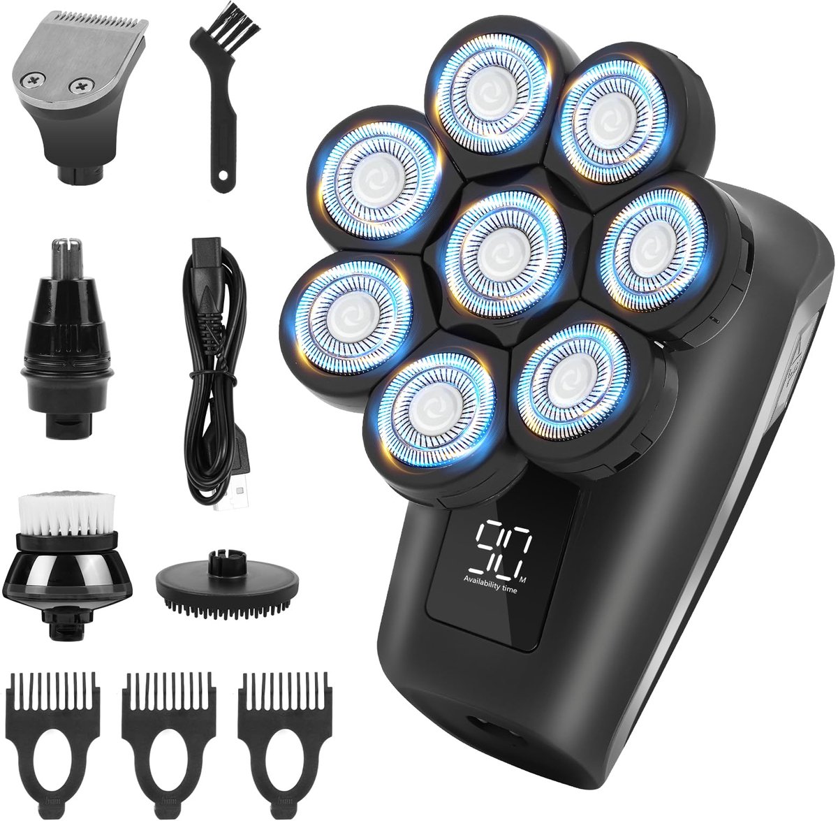 SnelShoppen - OFFCUP Kaal Scheermes Heren 5-in-1 Elektrisch Scheerapparaat 8D Oplaadbaar IPX6 Waterdicht Flexibel Met LED-Display Hoofdscheerapparaat