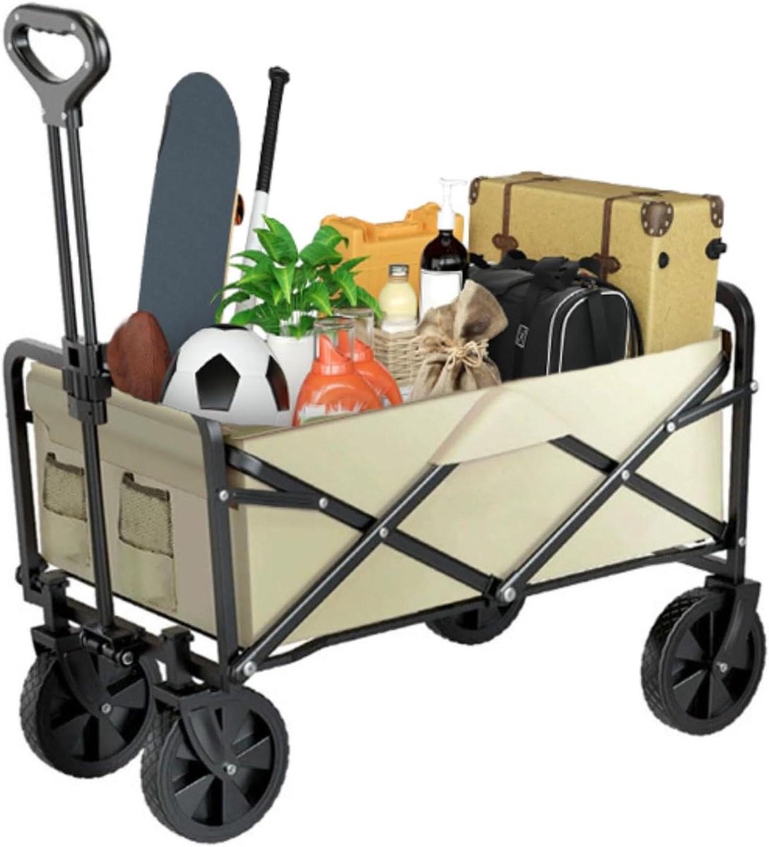 Strandkar Opvouwbaar - Transportkar Tuinwagen - Buitengebruik - Verstelbaar Handvat - 175 kg Draagvermogen - Zwart
