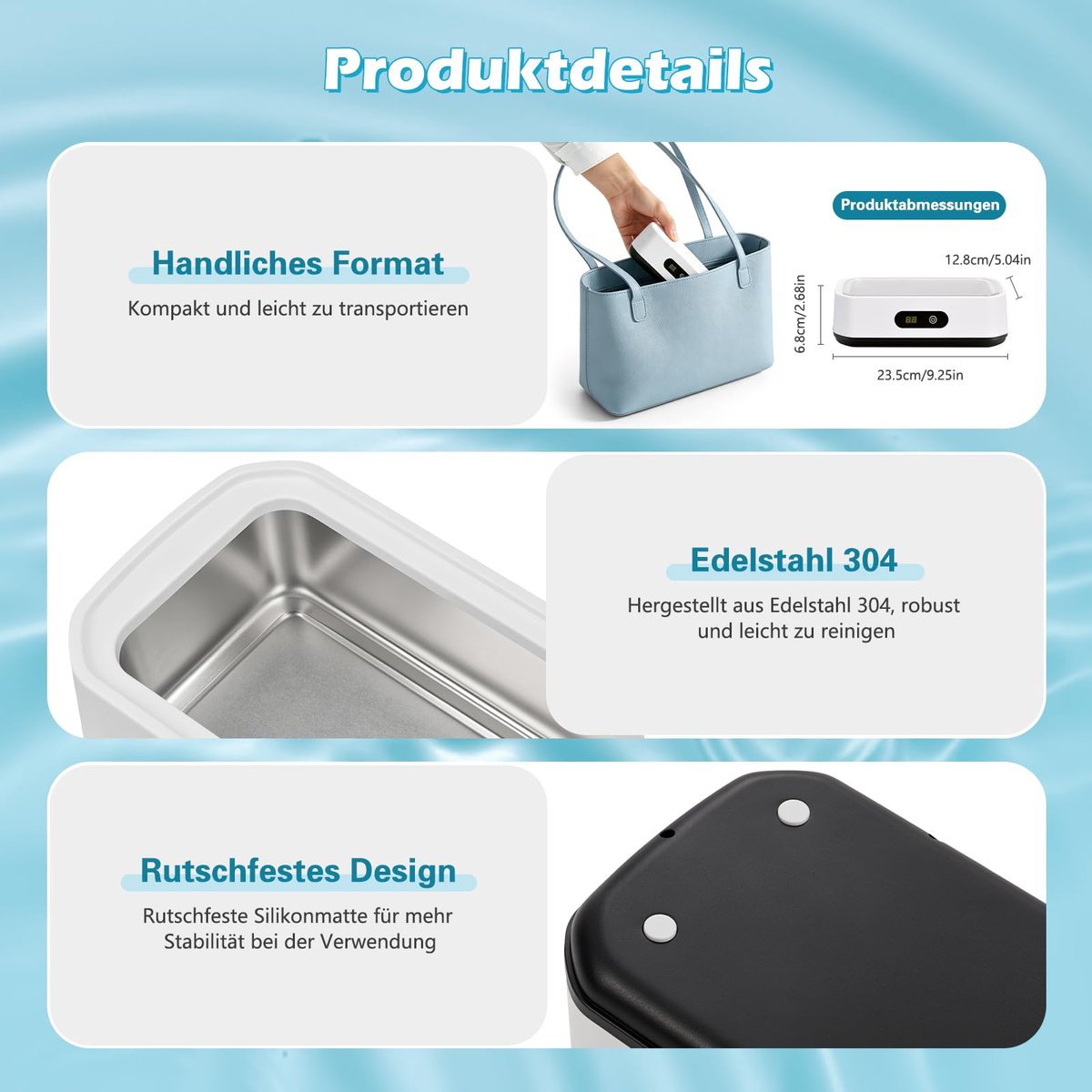 SnelShoppen - Ultrasone Reiniger 650 ml - Draagbaar Ultrasoon Apparaat met 5 Tijdinstellingen - Professionele Dieptereiniging voor Brillen, Sieraden,