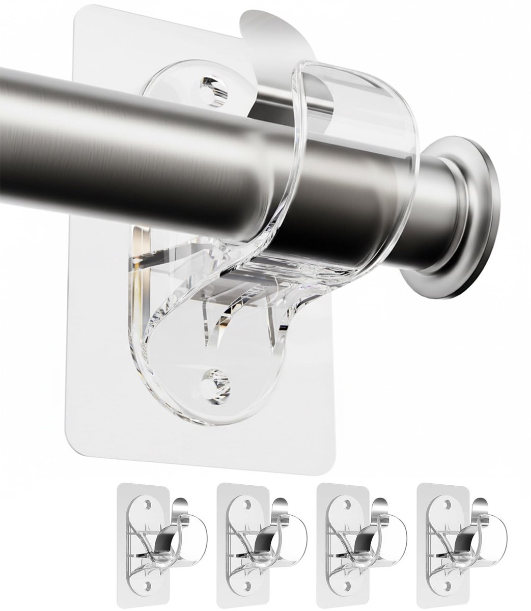 SnelShoppen - Gordijnroede zonder boren - Zelfklevend, met schroeven, 4 stuks - Transparant, ideale stanghouder voor badkamer, keuken, woonkamer en sl