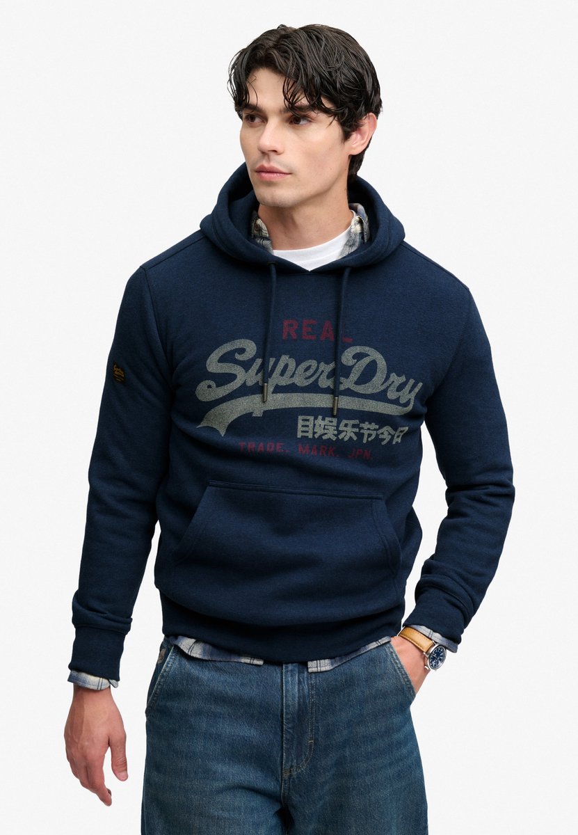 Superdry Trui Vl Heritage Relaxed Hood M2014568a M8n Deep Sea Marl Mannen Blauw