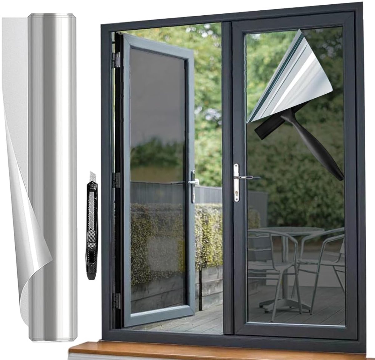 SnelShoppen - Spiegelfolie Raamfolie Inkijkbescherming Zelfklevend Hittebeschermingsfolie UV-Bescherming Binnen voor Huis en Kantoor 44,5 x 200 cm