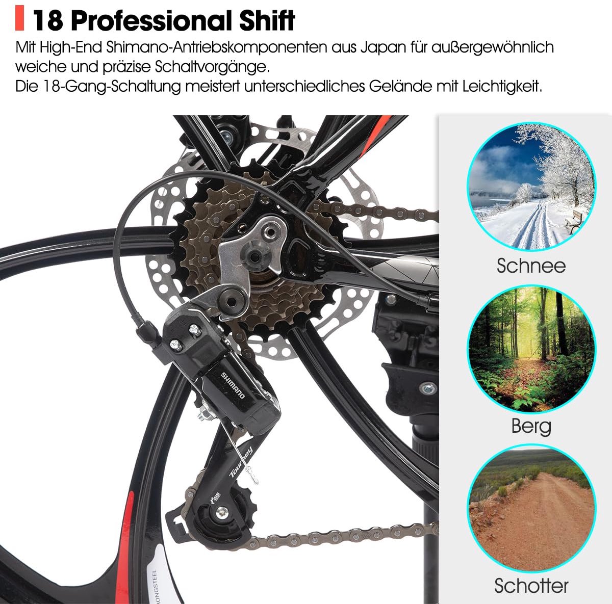 SnelShoppen Mountainbike 26 inch voor Volwassenen 18 Versnellingen Aluminium Frame en Met Dubbele Schijfrem Zwarte MTB Fiets