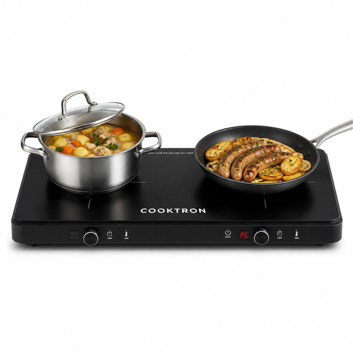 SnelShoppen - Inductiekookplaat 2 Platen 3500W Dubbel Vrijstaand met 10 Vermogensniveaus, Touch & Draaiknop, 99 Minuten Timer, Mobiel voor Keuken en C