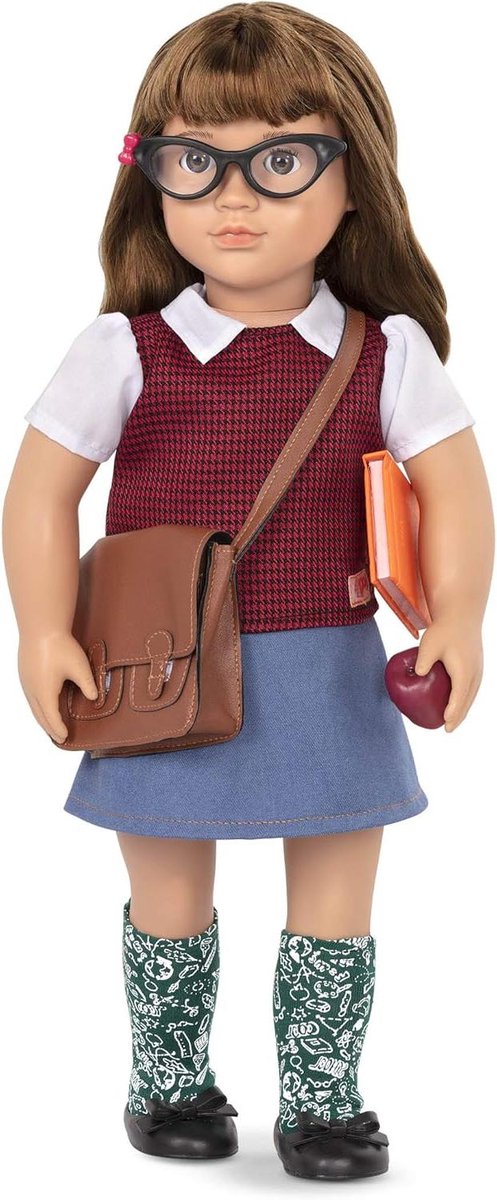 Poppenhuis Pop - Actiefiguur Meisje - Fantasie Spel - Gedetailleerd Ontwerp - 46 cm - Bruin Rood