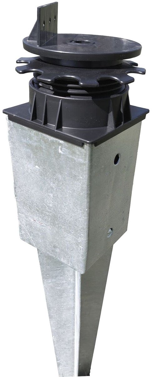 Dailygoods- Terraslager Flex - Verstelbare hoogte 42-87 mm - Bodeminslaghulzen 91 x 91 mm - Draaiplateau - Diameter bovenste plaat 14 cm - Flexibele kop - Terrasdrager