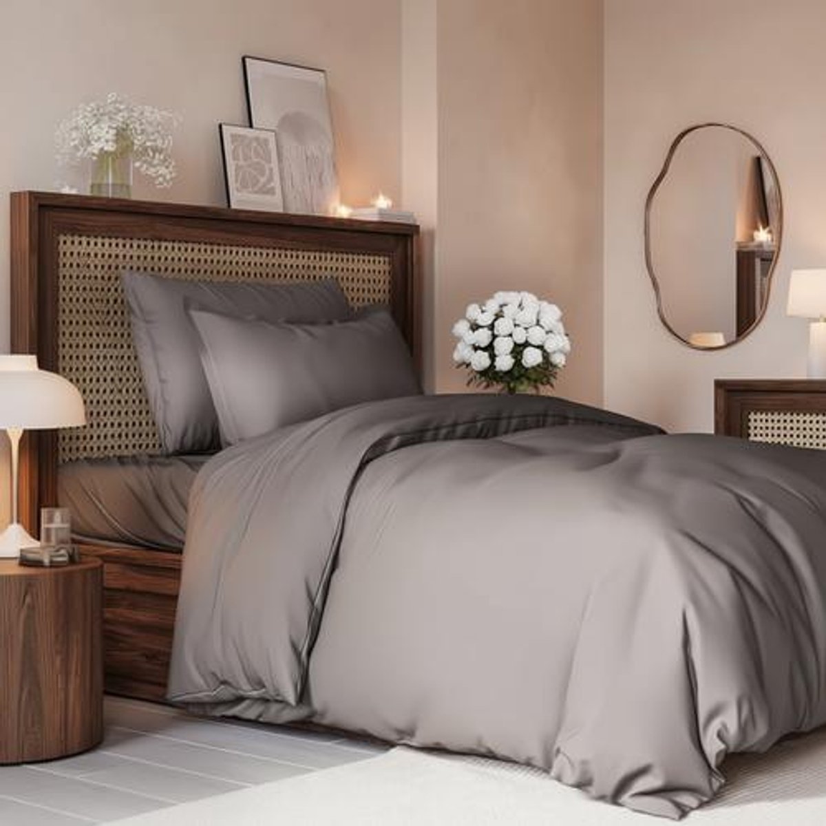 Arvion Dekbedovertrekset 3-delig - Donkergrijs - 200x200 + 2 kussenslopen 50x80 - Zachte microvezel polyester - Ritssluiting en hoekbandjes - OEKO-TEX gecertificeerd