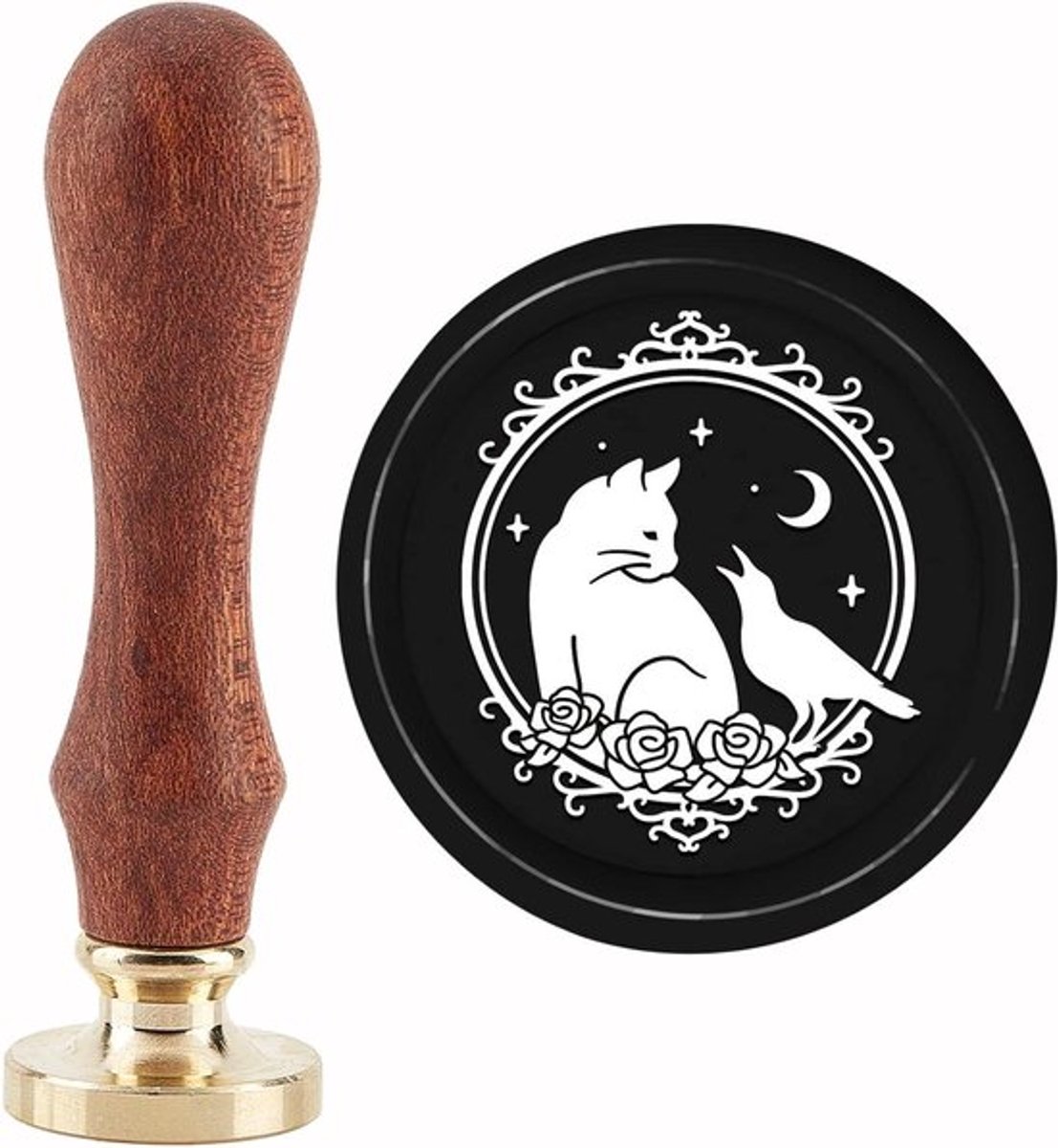 - Zegelstempel - Vintage - 30 mm - Afneembare messing stempelkop - Houten handvat - Uitnodigingen - Kaarten - Geschenkverpakking - Decoratie - Geschikt voor katten