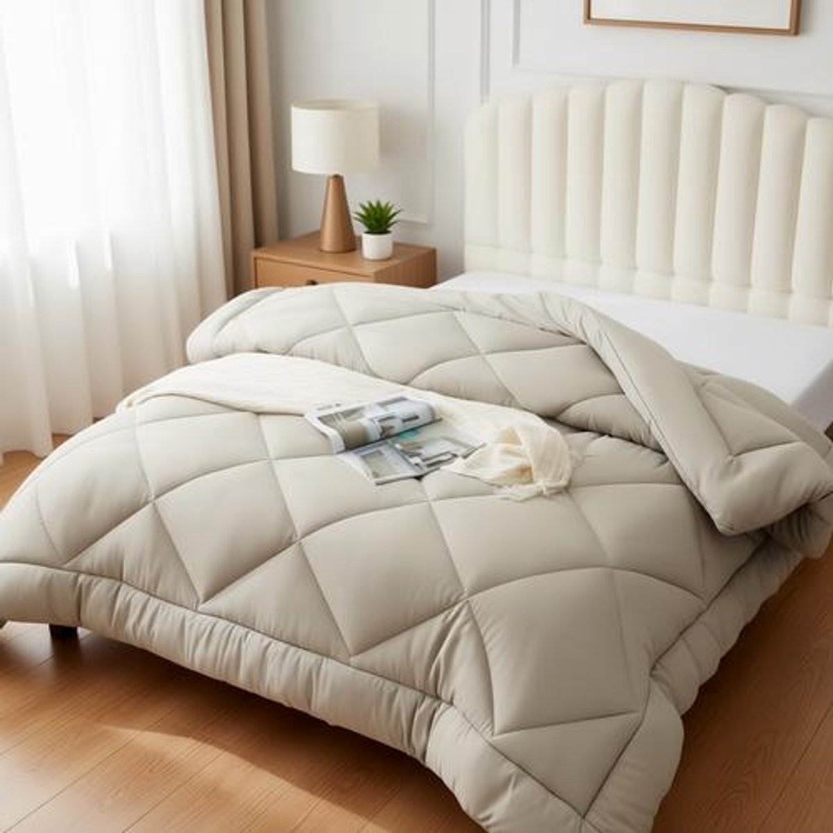 Arvion 4-seizoenendekbed 260 x 240 cm - Tweepersoons - Microvezel - Beige - Herfst/Winter