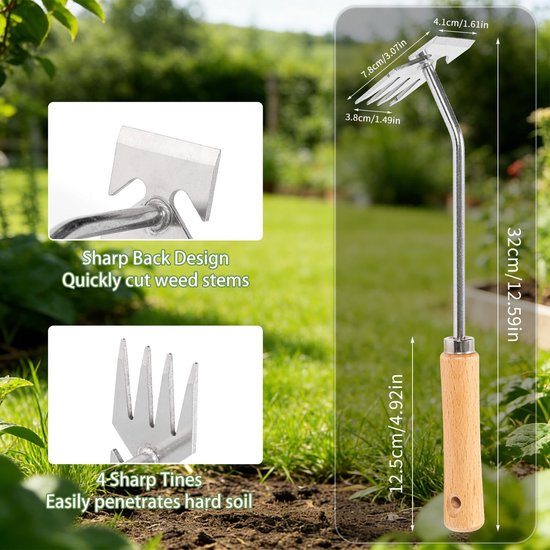 Onkruidsteker Tuin - Wiedeg - Onkruid Verwijderen - Vier Roestvrij Staal Tanden - 33 cm - Niet gespecificeerd — afbeelding 5