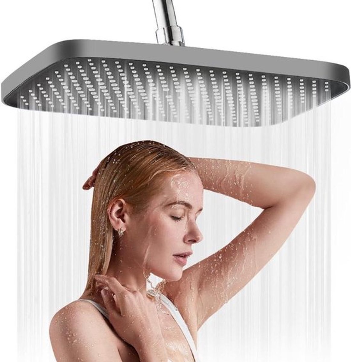 Verstelbare regendouche douchekop voor badkamer - 360 graden draaibaar - Grijs - Vierkante vorm - Tegen hard water problemen