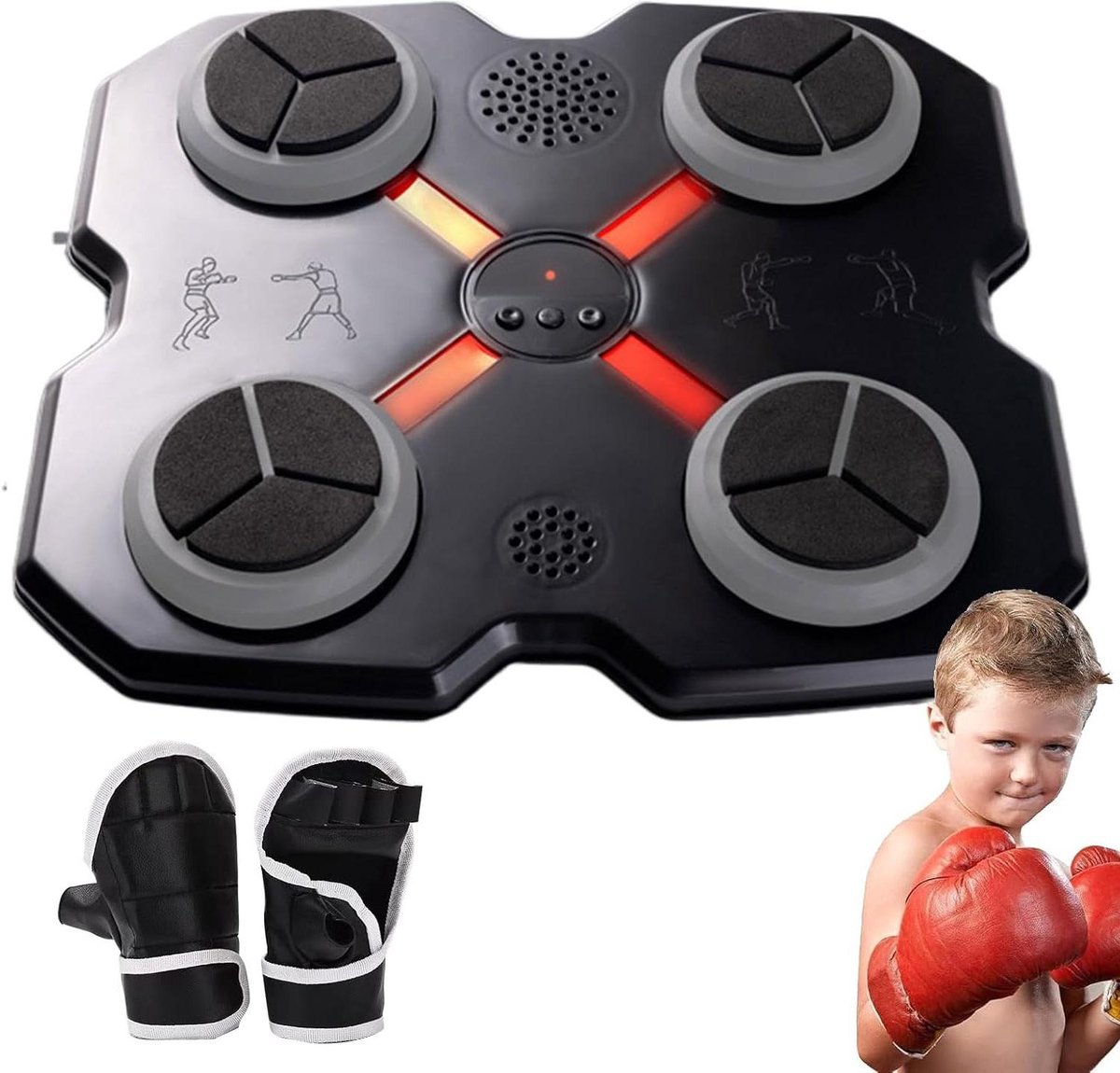 Boksmachine met Muziek - Fitness Bokser - Thuis Trainen - LED Kleur Feedback - 28 x 28 x 5 cm