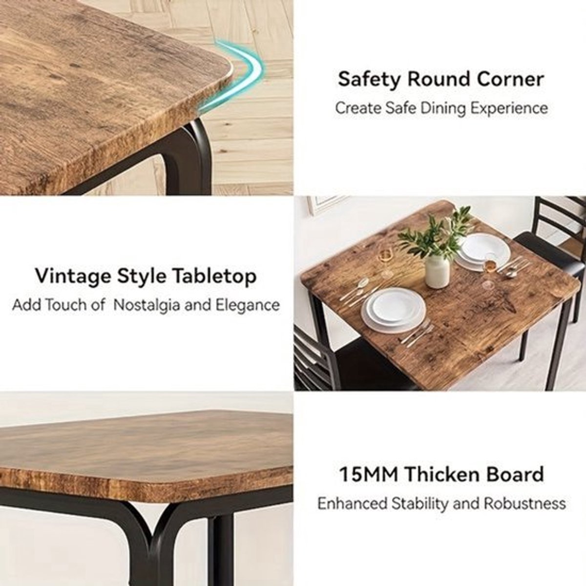 Eettafelset – Eethoek – Keukentafelset – Zitgroep – Meubelset – Compact Design – Hardhout