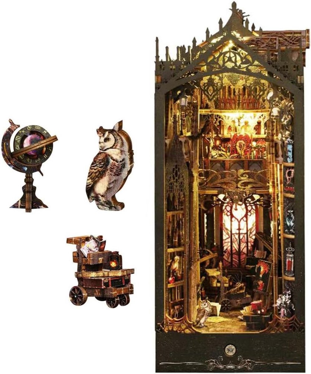 Houten Halloween Kasteel - Boekensteun Puzzel - Huis Decoratie - Met Muziekdoosje - 11 x 185 x 29 cm - Houtkleur