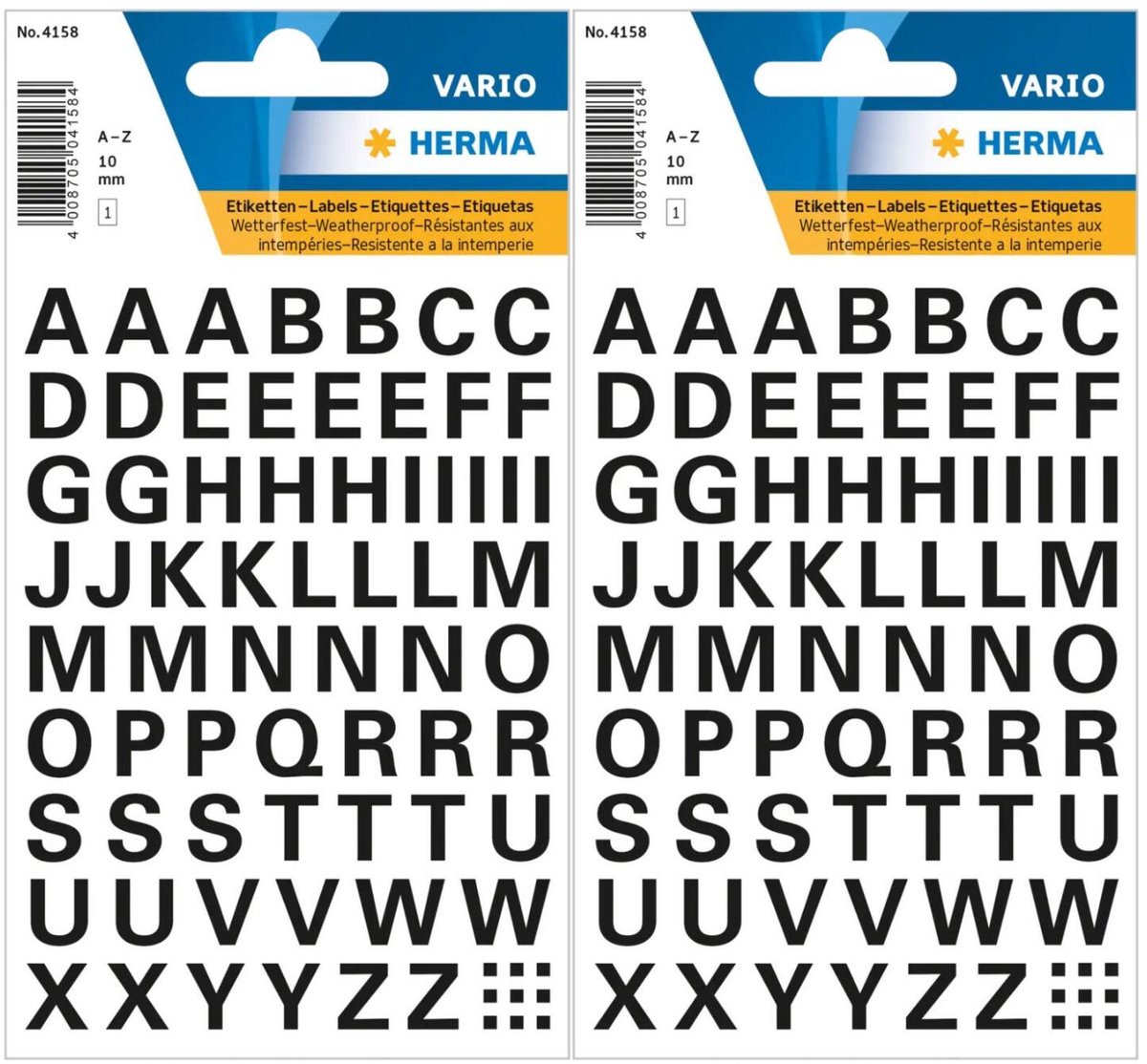 Herma Alfabet plak letters A-Z Stickers - 2x vellen - wit - 10 mm - watervast