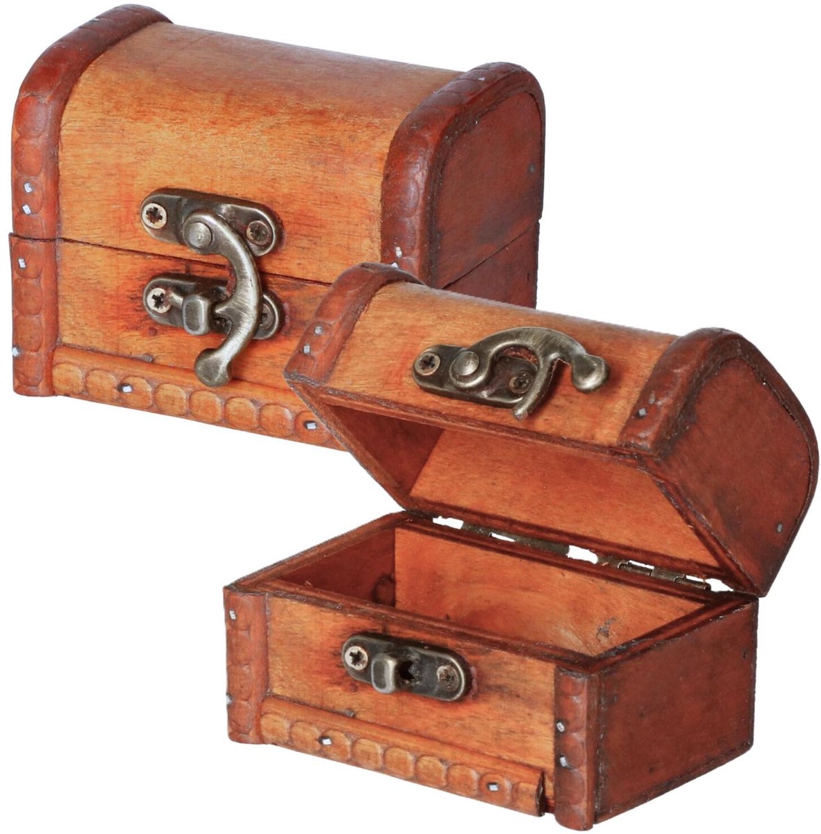 Cepewa Mini Opbergkistje - 2x - bruin - 8 x 5 x 5 cm - hout/metaal - opbergdoosje - kistje - schatkistje