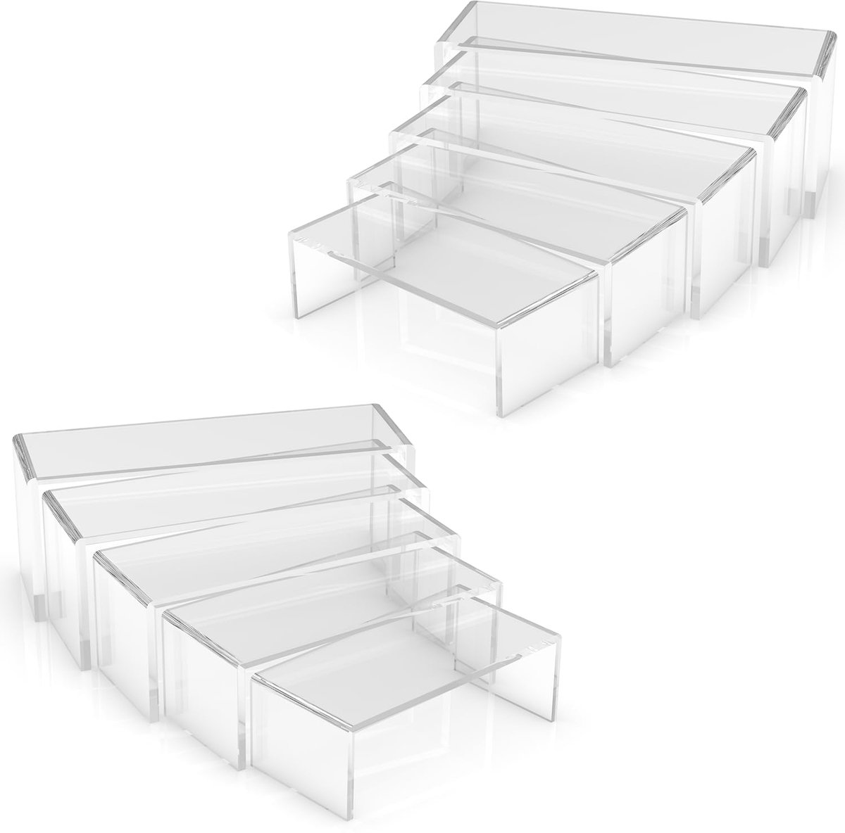 SnelShoppen - 10Pack Clear Acryl Display Stand Sets, 5 Maten, Transparante Risers voor Sieraden, Winkel Apparatuur, Showcase Plank, Perfect voor Prese