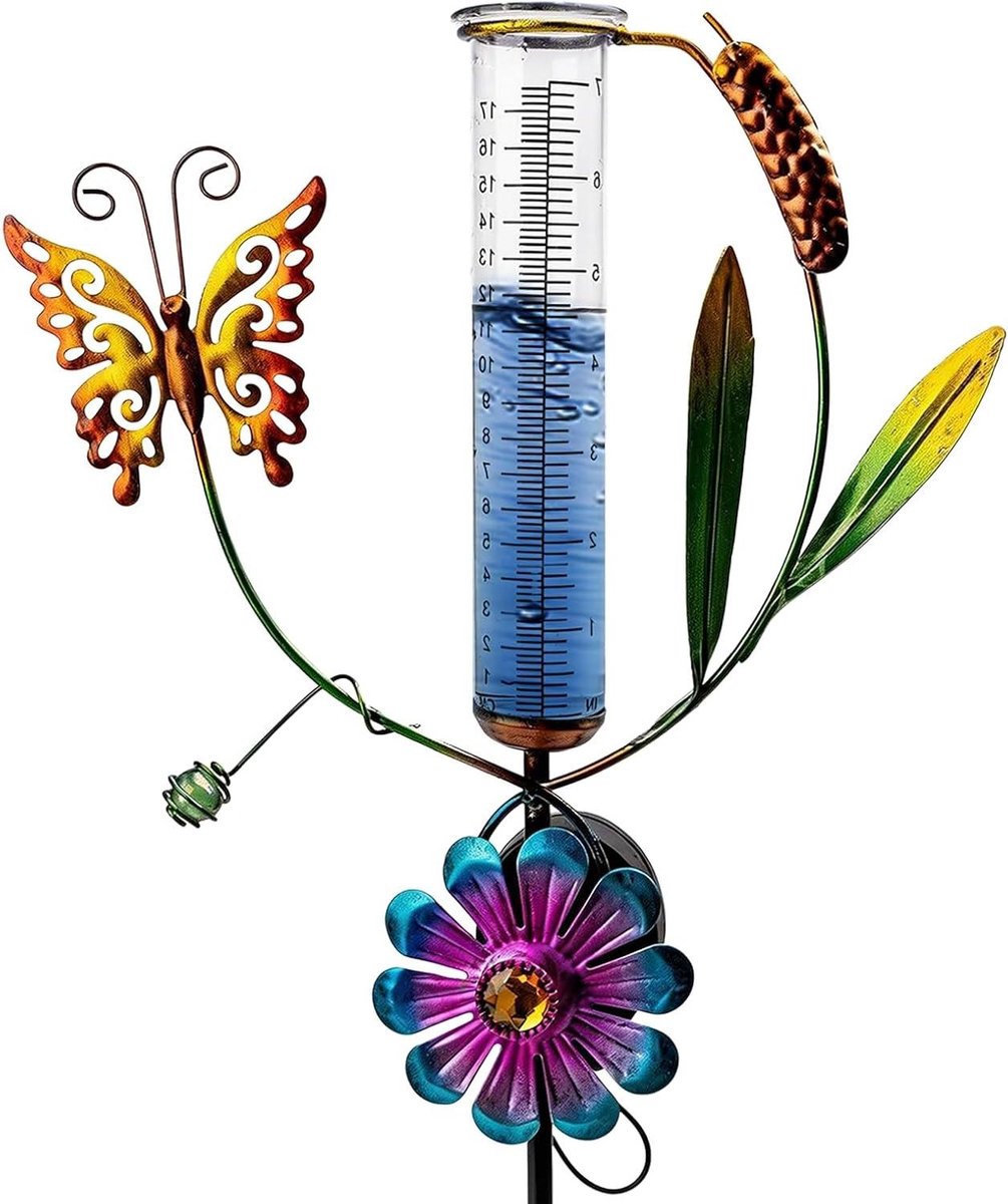 Regenmeter Tuin - Neerslagmeter Glas - Weer Bijhouden - Zonne-energie LED - 10 x 5 cm - Transparant