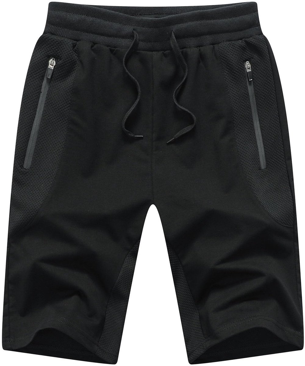 SnelShoppen - Herenshorts Katoen Korte Broek met Ritszakken - Zwart - Medium - Perfect voor Vrije Tijd, Sport en Casual Outfits