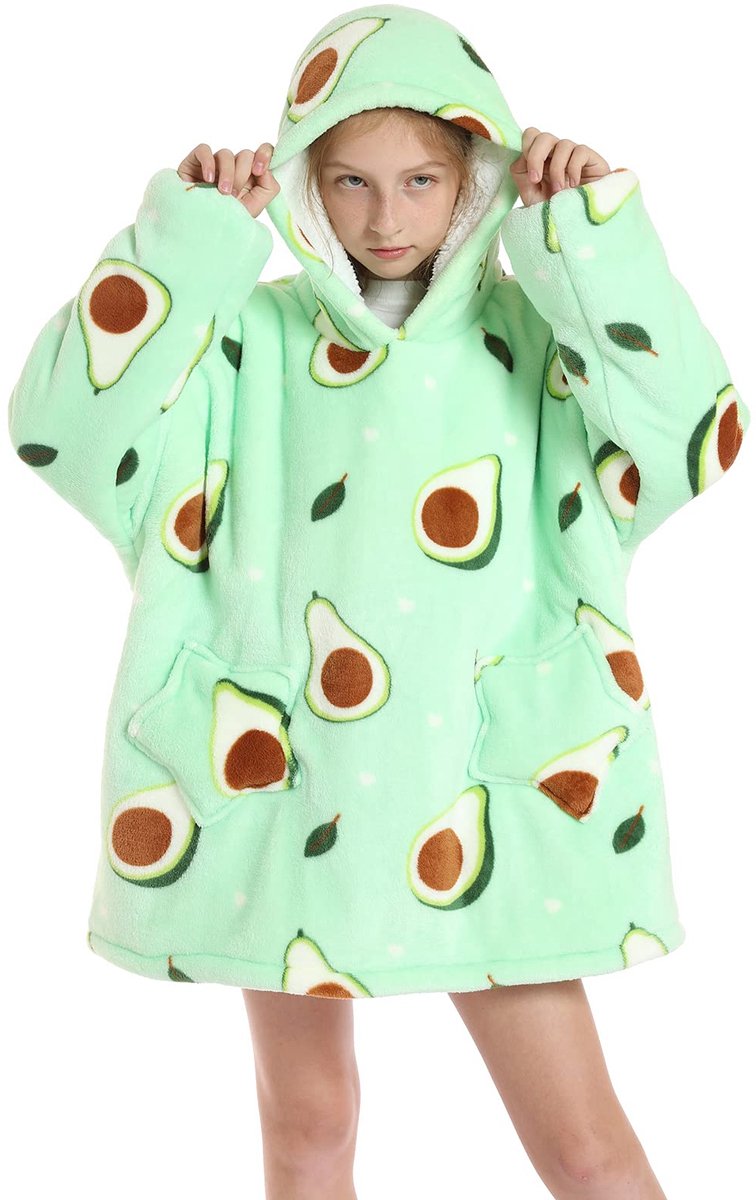 SnelShoppen - Oversized Deken voor Kinderen, Hoodie met Schattig Dier, Fluffy Giant Sherpa Fleece, Draagbare Deken voor Tieners, Comfortabel Sweatshir