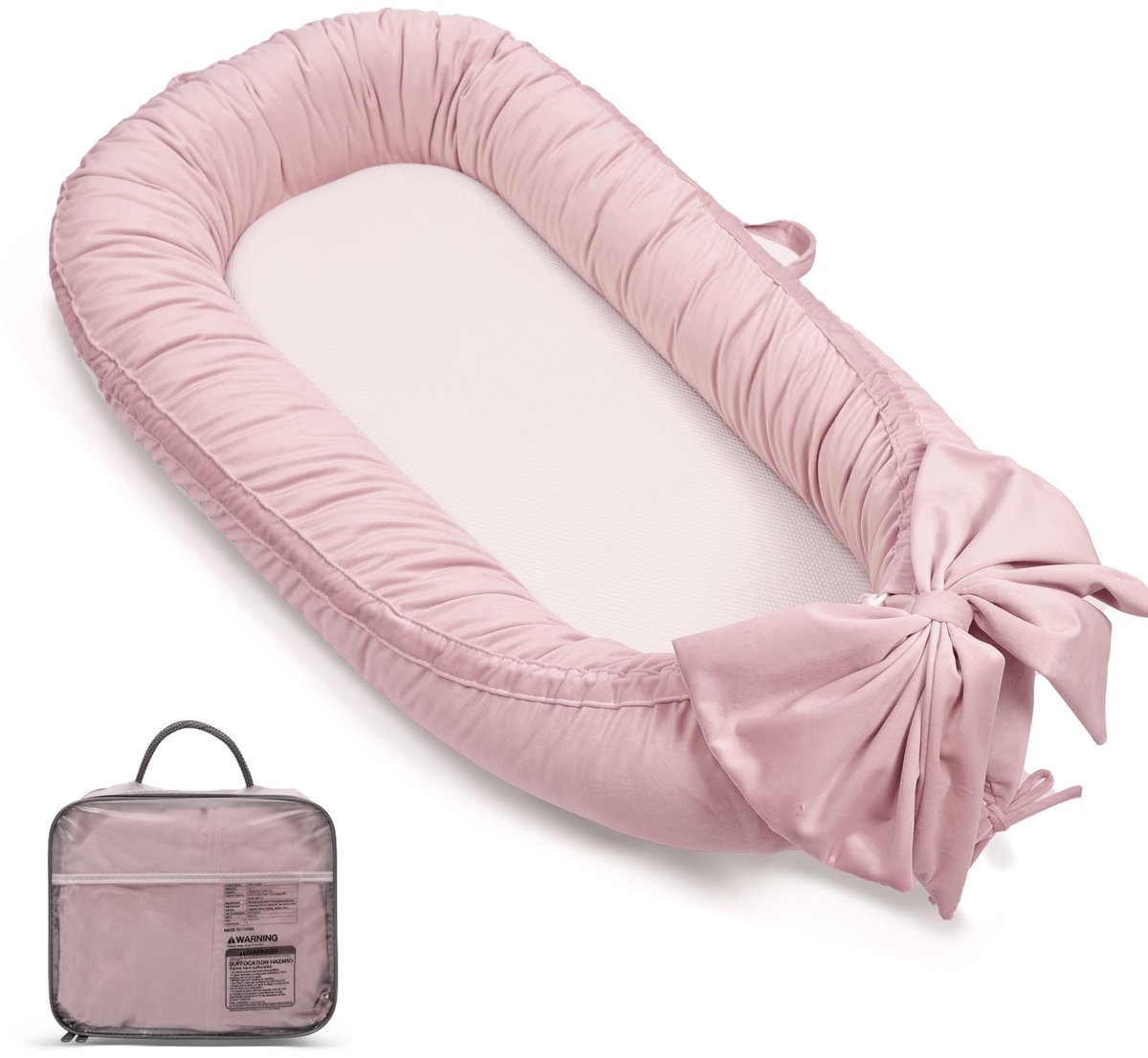 SnelShoppen - EAQ Babynestje voor Pasgeborenen, Zacht en Ademend Babyslaappod voor Reizen en Duttjes, Lichtroze, Geschikt voor 0-12 Maanden