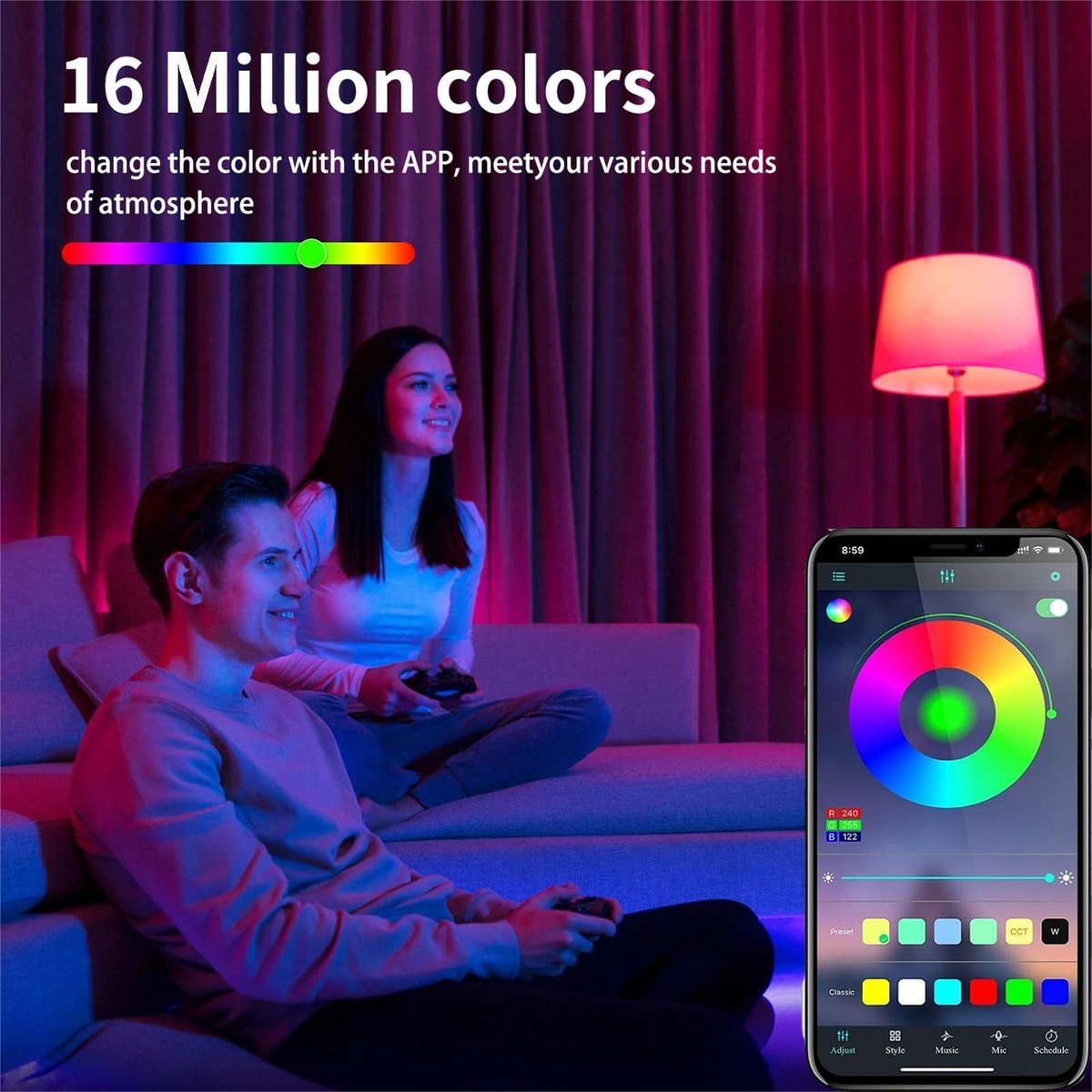 SnelShoppen - RGB Neon Ledstrip 10 m, Waterdichte Flexibele LED Strip voor Buiten met Bluetooth-App en IR Afstandsbediening, Perfect voor Woonkamer en