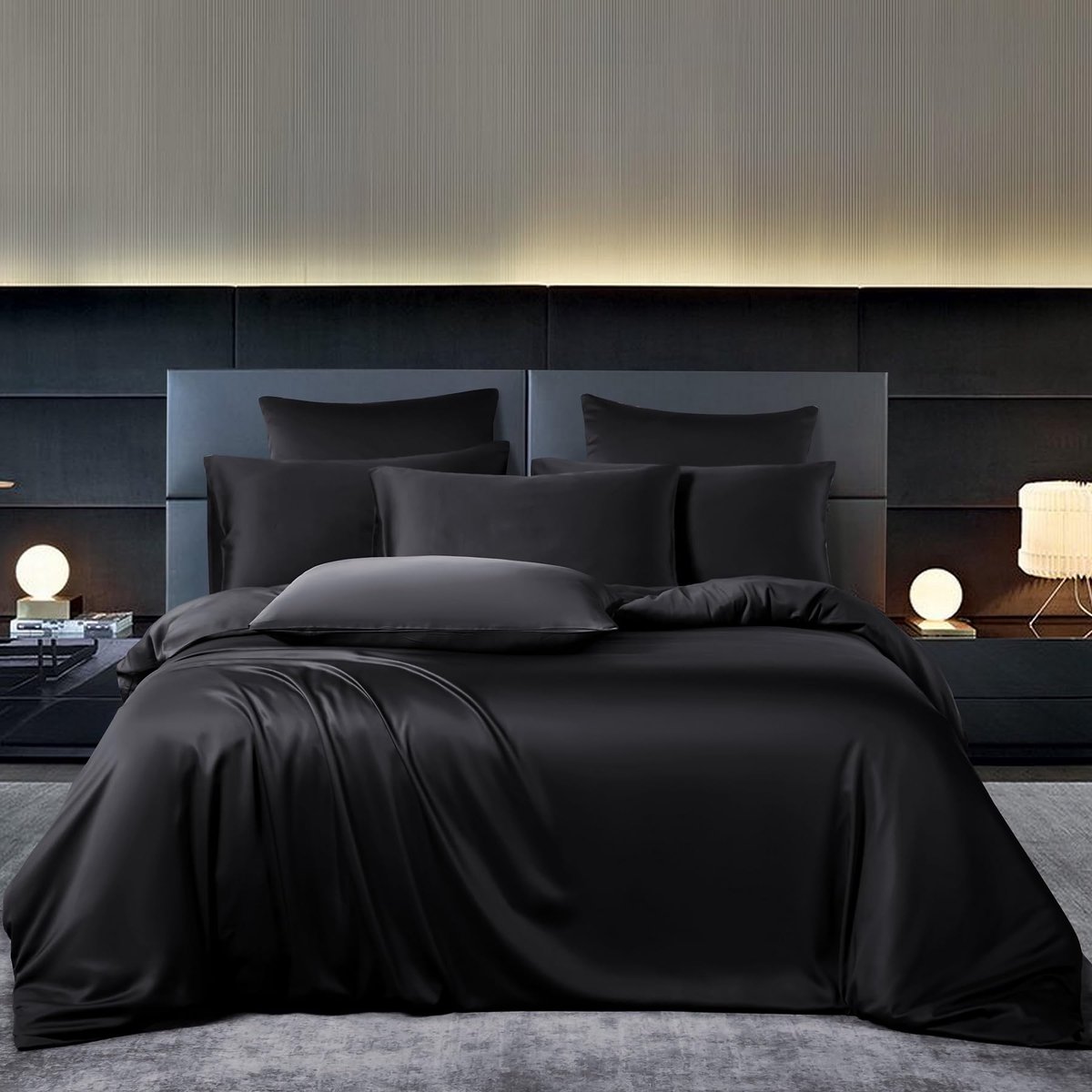 SnelShoppen - Bamboe Beddengoed 200 x 200 cm - Zwart, Effen, Luxe Zijdeachtig, Ademend, 50% Bamboe Lyocell - 3-Delig Met Ritssluiting en 2 Kussenslope