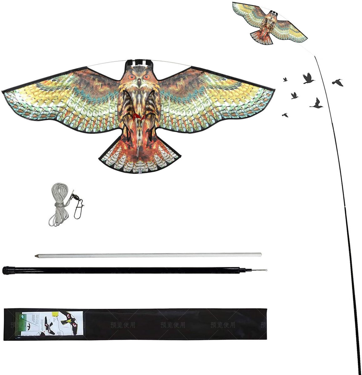 SnelShoppen - Laptony Vogelverschrikker Uil met 4m Telescopische Paal - Gewasbeschermer voor Tuin, Balkon en Moestuin - Vogelvrijlatingsvlieger voor B