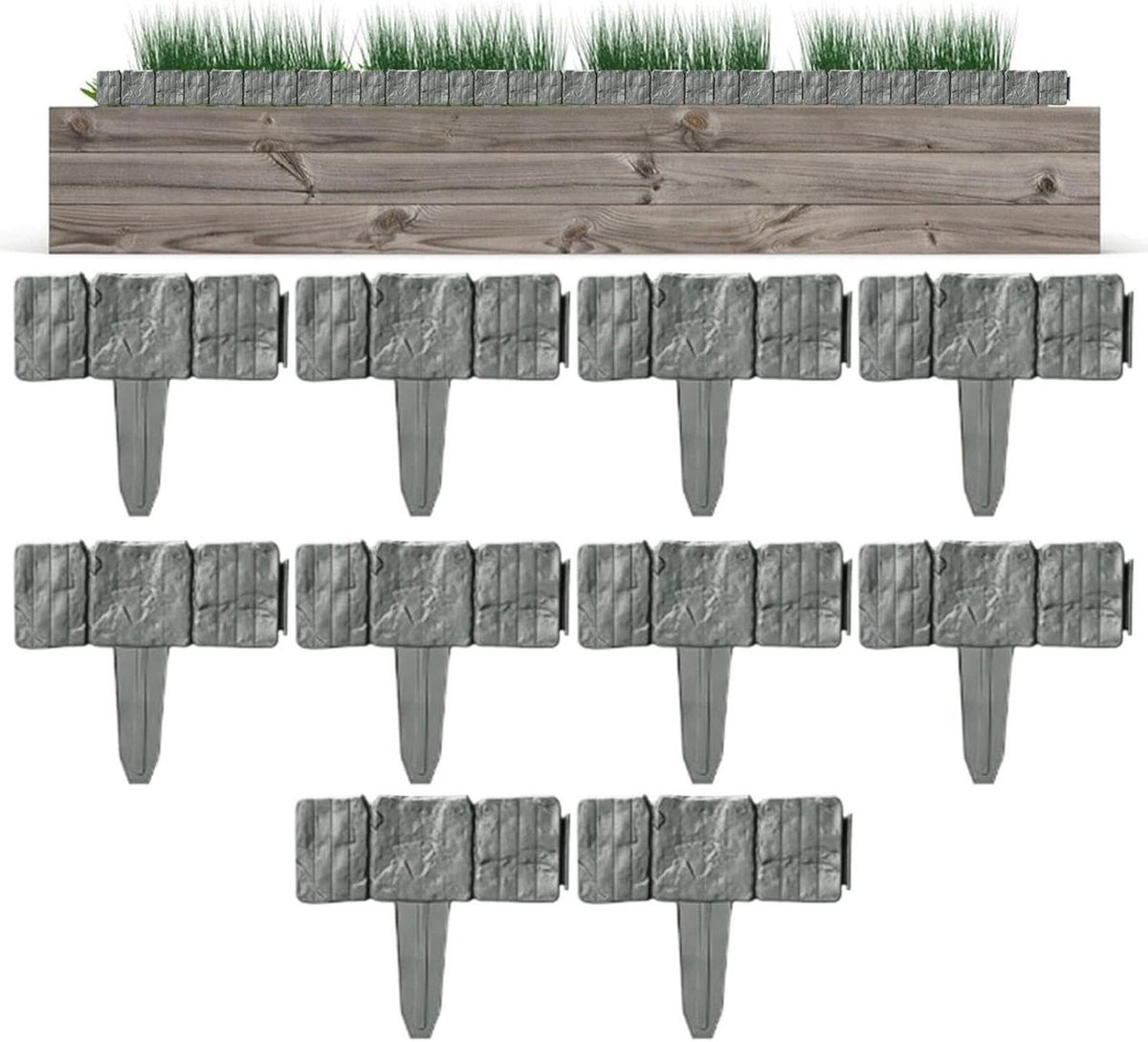 Kunststeen Tuinborder - Imitatie Steen Rand - Tuinrand Creëren - Geen Graafwerk Nodig - 25x23 cm - Grijs