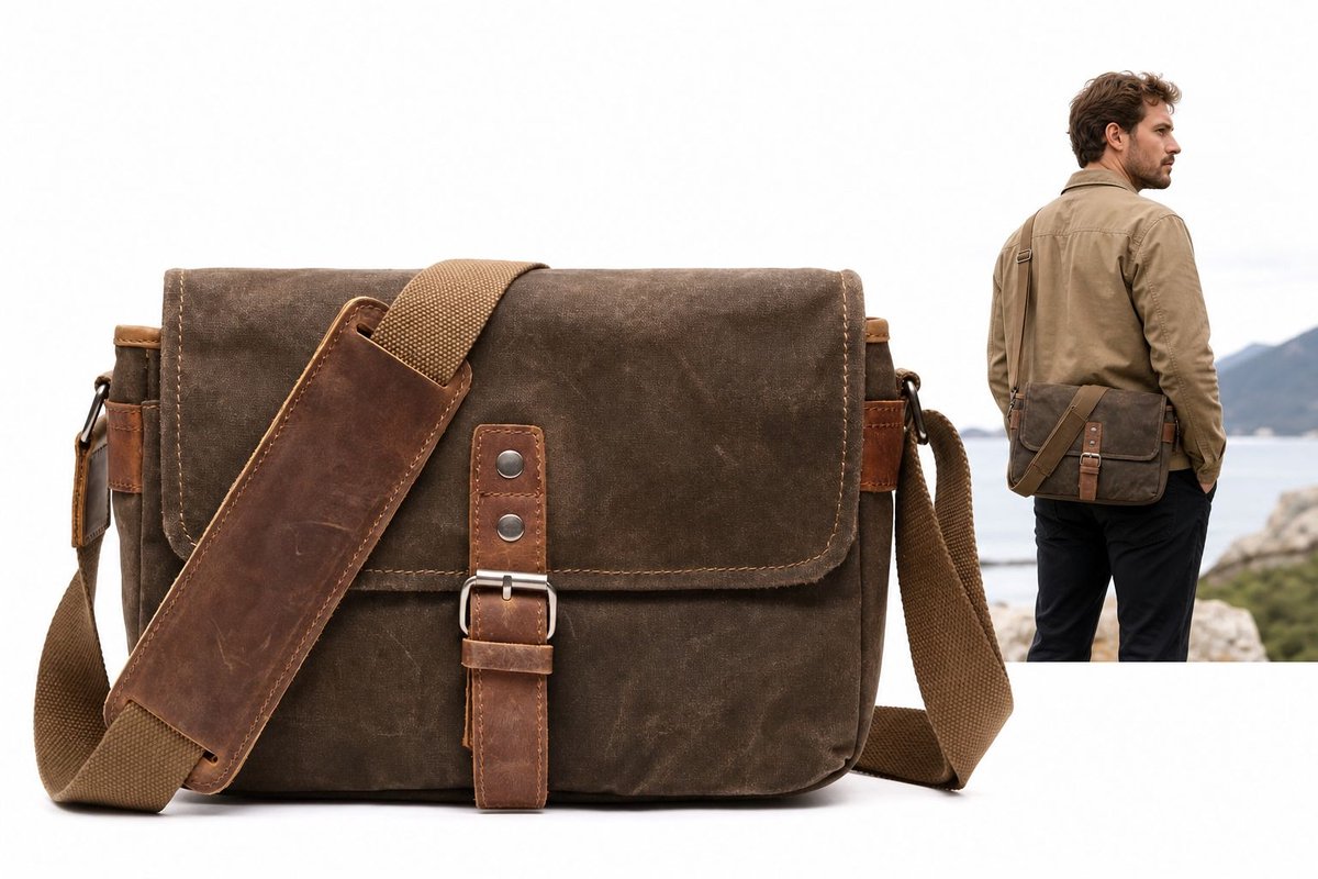 VHV - DSLR Cameratas van Gewaxt Canvas - Waterbestendige Retro Crossbodytas - Voor Camera en Accessoires