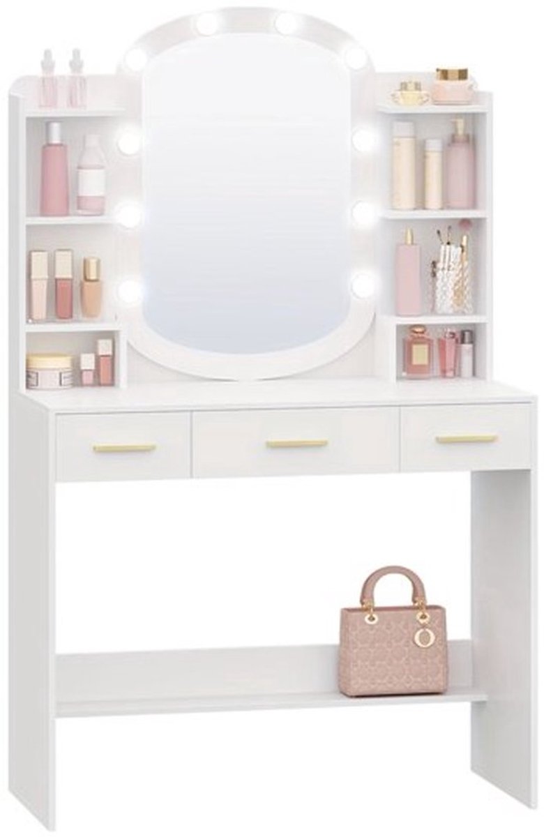 Kaptafel – Make-up Tafel – Dressoir – Toiletmeubel – Slaapkamermeubel – Wit – Ovale Spiege