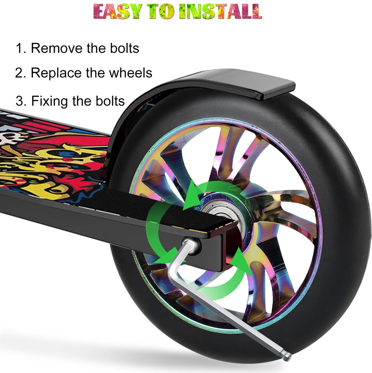 SnelShoppen - DBREAKS Stuntstep Reservewielen 120 mm, 2 Stuks met ABEC 9 Kogellagers, Hardheid 88A, Geschikt voor Alle Scooters, Zwart Multicolor
