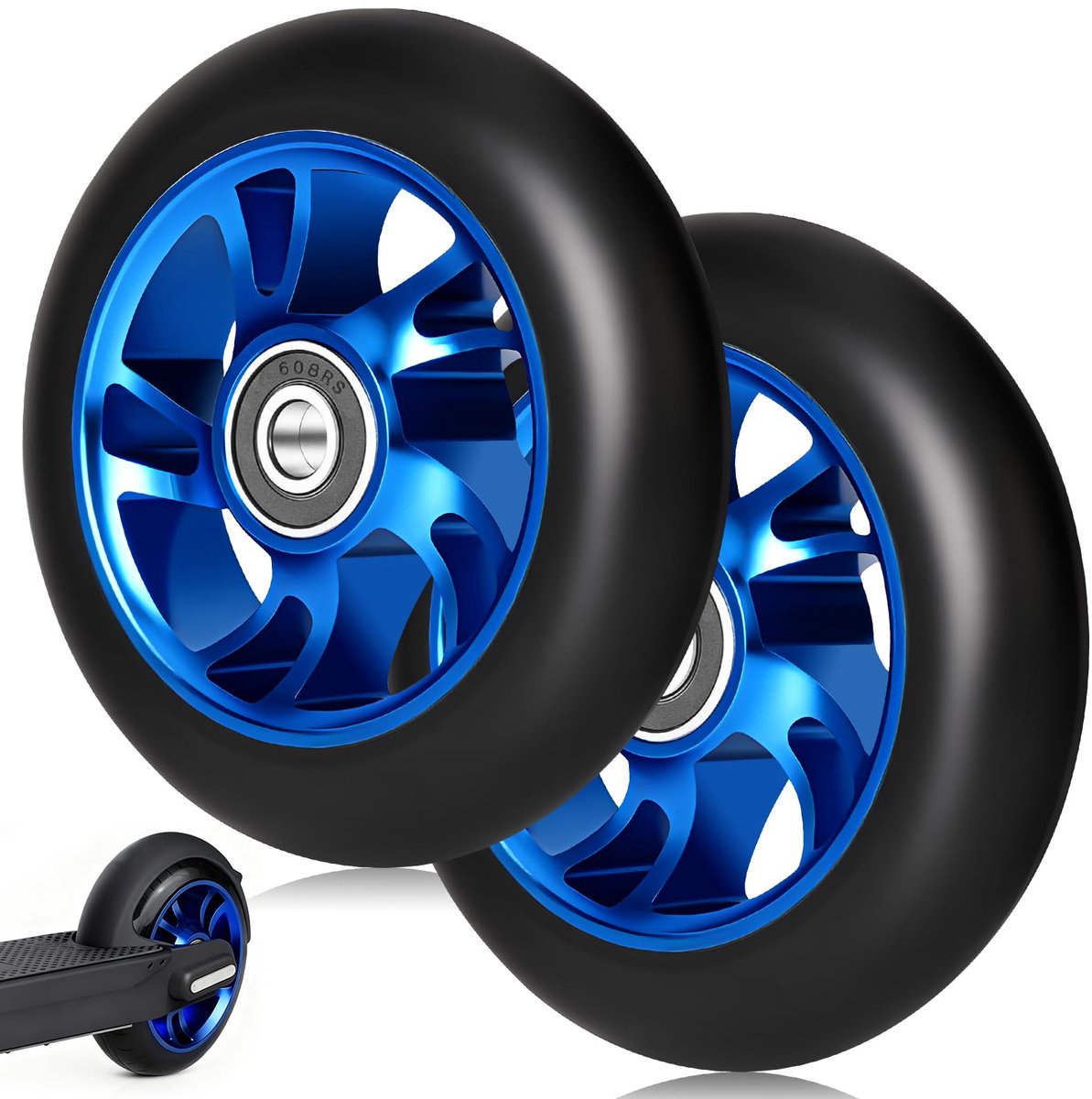 SnelShoppen - 100mm Stuntstepwielen 2-pack - Vervangende Scooterwielen met ABEC-9 Lagers - Hardheid 88A - Geschikt voor Kicksteps en Stuntsteps - Idea