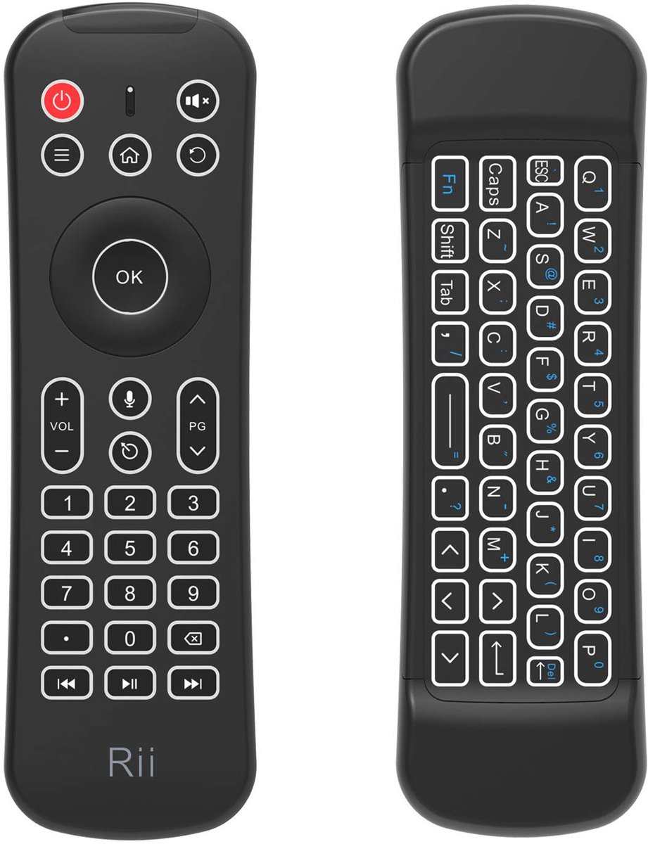SnelShoppen - Rii Mini MX6+ Afstandsbediening met Gyro-Muis, Verlicht Toetsenbord en Microfoon voor Android Smart TV, Windows PC, Mac - Draadloos, IR,