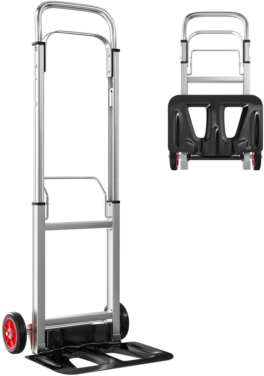 Opvouwbare Aluminium Steekwagen - 90 kg Draagvermogen - Transportwagen - Plateauwagen - Verstelbare Telescopische Handgreep - Trolley - Zilver