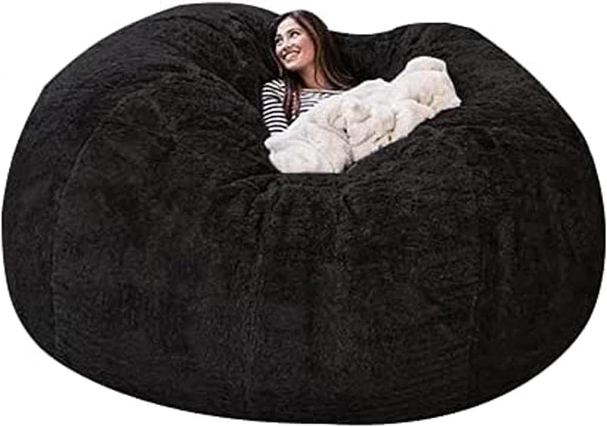 Zitzakhoes - Slaapzakhoes Sofa - Ontspannen Zitten - Zacht Pluche Materiaal - 180x90 cm - Zwart
