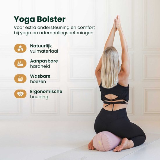 MindBaas - Yoga Bolster - Eco - Teddy - Wit - Dubbel Gestikt - 60 x 20 cm (lengte x diameter) - Yoga Kussen van MindBaas — afbeelding 2