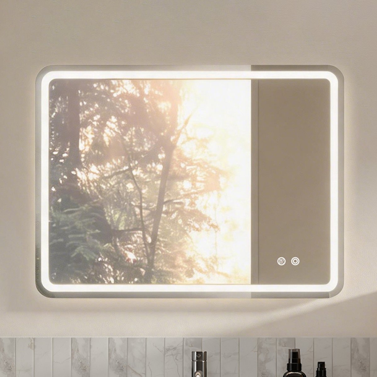 HAUSS SPOLE Spiegel - LED Verlichting En Dimbaar - 80 x 60 cm - Glas - Zilver - Wandmontage Voor Badkamer - Anti Condens