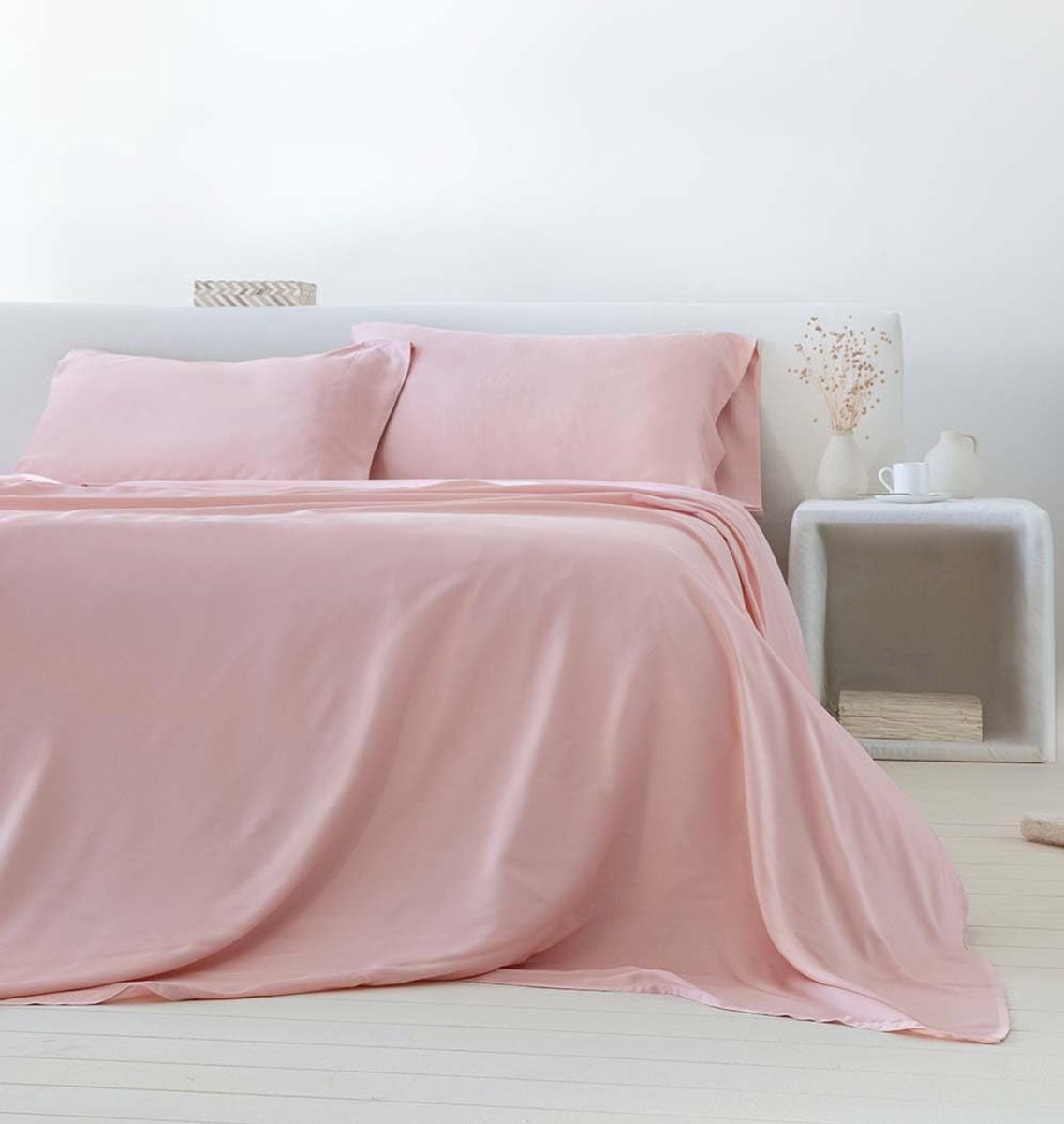 SnelShoppen - COTTON ARTean Beddengoedset 160 cm, Biologisch Satijn van Bamboe, Draaddichtheid 300, Beige, Luxe Slaapkamer Textiel voor Comfortab
