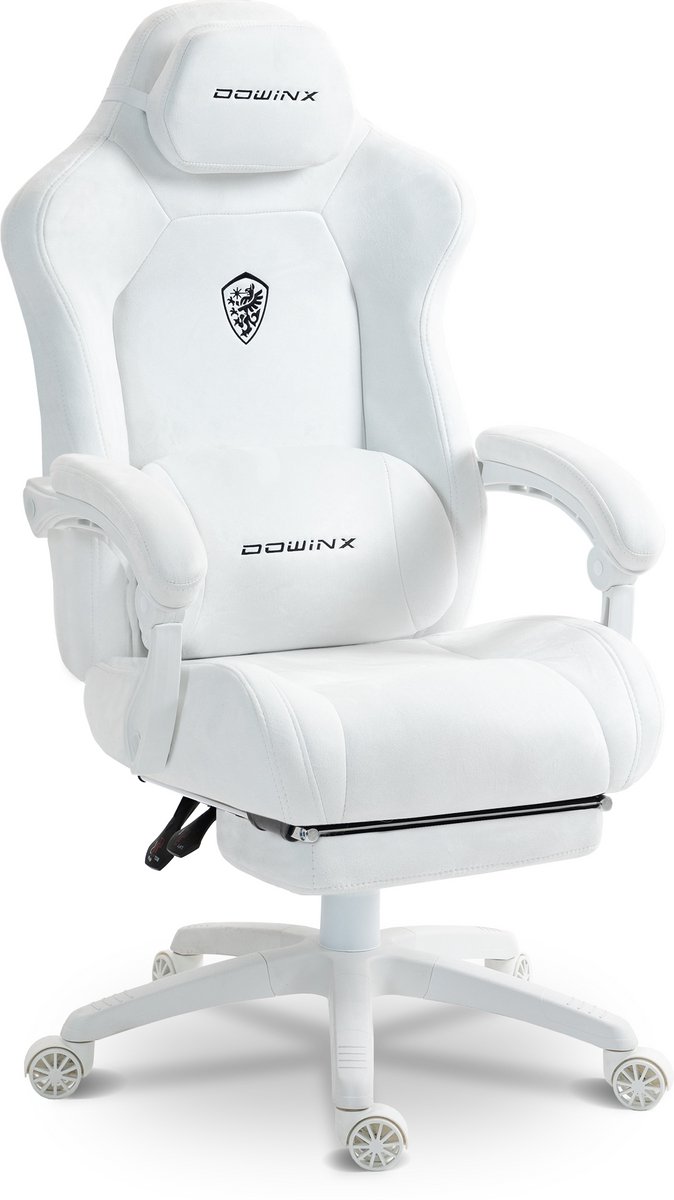 Dowinx Gamingstoel Ergonomische Bureaustoel - Microvezelvelours - Lendensteun en Voetensteun - 160° Kantelbaar - Thuiswerk - 70 x 66 x 128,5 cm - wit