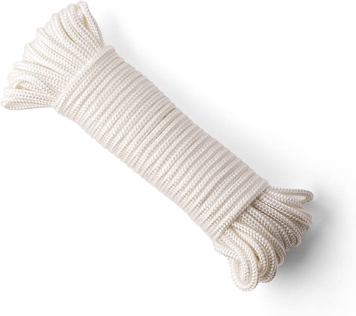 Gevlochten nylon touw (5mm, 50 m) - Sterk en duurzaam wit polyamide touw - Paracord met hoge treksterkte - Treksterkte 140 kg