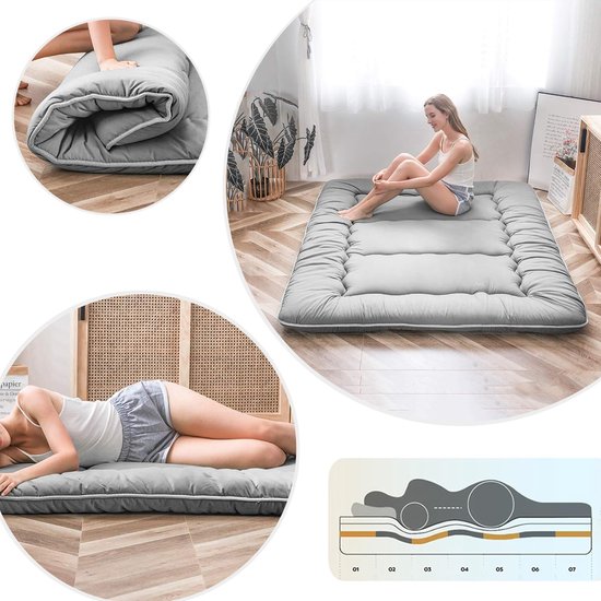 Opvouwbare Matras - Japanse Vloermatras - Comfortabel Slapen - Extra Dikke Vulling - 90x200cm - Grijs — afbeelding 5