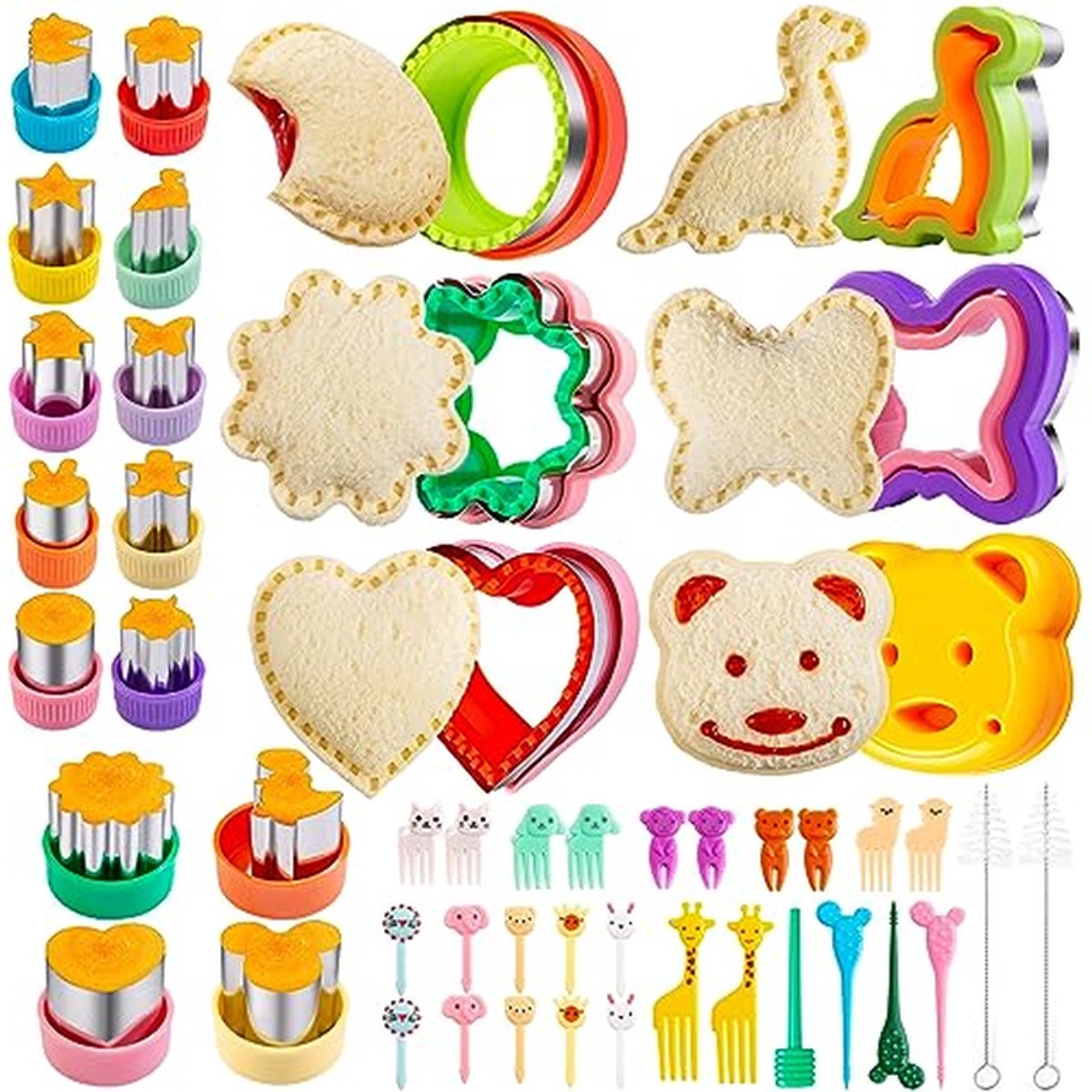 Uitsteekvormen brood groenten - Koekjesvormen fruit - Kinderen laten eten - Handbeschermd ontwerp - 48 stuks - Multicolor